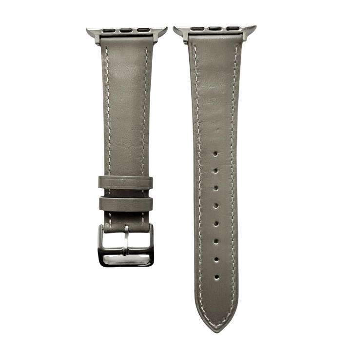 Grey leather Apple Watch band two-piece strap with buckle and holes | Hedonist Chicago