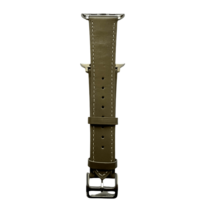 Grey leather Apple Watch strap showing connector and stitching | Hedonist Chicago
