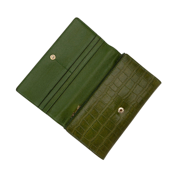 Trifold Women's Green Leather Wallet with Croc by Hedonist Chicago Cards