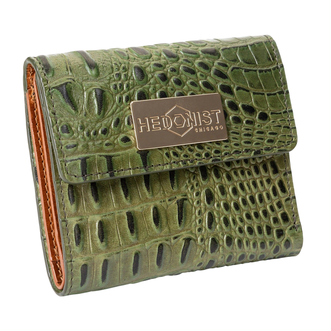 Women's Small Green Leather Wallet with Coin Pocket from Hedonist Chicago