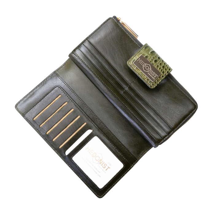 Green Leather Travel Wallet for Women