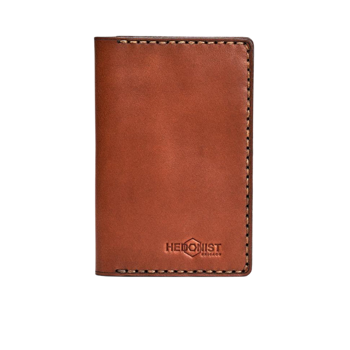Hedonist Chicago light mahogany passport case in light mahogany, travel cover, full grain leather, product view