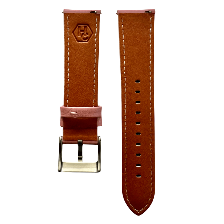 Pink leather watch band with quick release bars view 3 - Hedonist Chicago