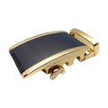 Plate black and gold ratchet buckle 1.38 inch texture closeup view | Hedonist Chicago