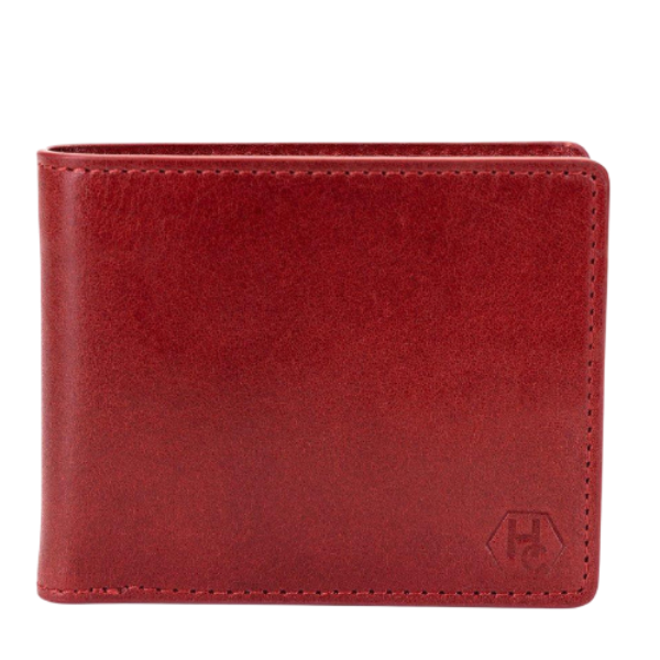 Red leather bifold wallet for men with hidden pockets view 3 - Hedonist Chicago