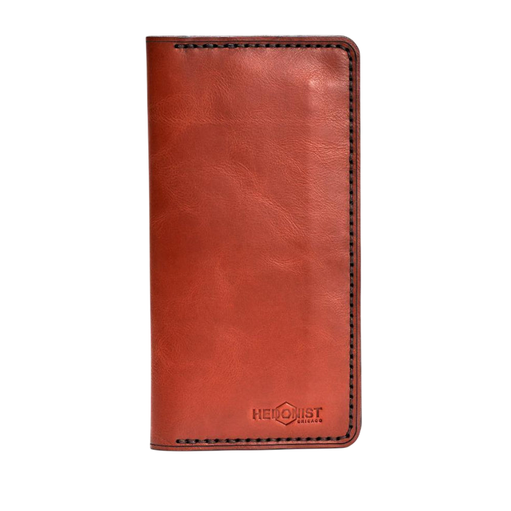 Handmade Long Leather Cardholder 12 Card Slots Red Brick | Hedonist Chicago