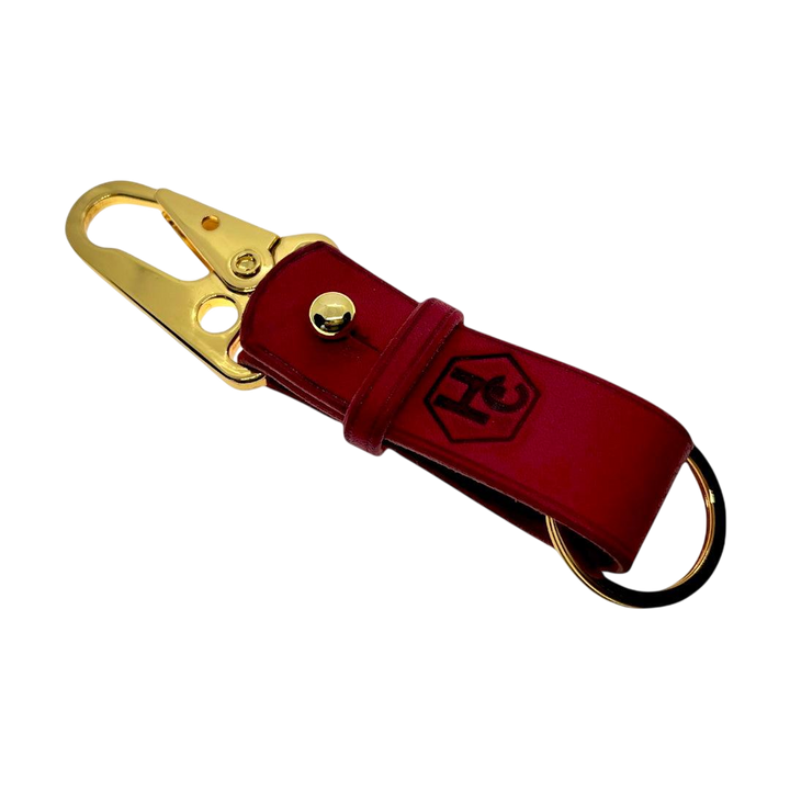 Hedonist Chicago red key chain in red, slim profile, full grain leather, product view