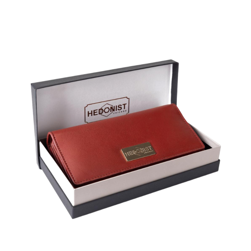 Red Leather Wallet for Women with Coin Pocket by Hedonist Chicago in box