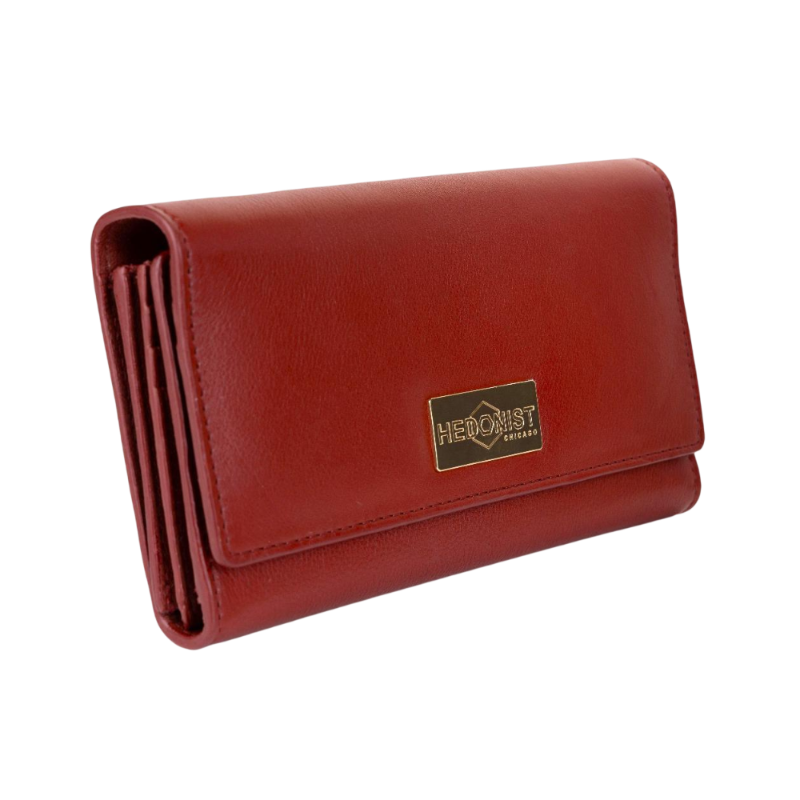 Red Leather Wallet for Women with Coin Pocket by Hedonist Chicago front view
