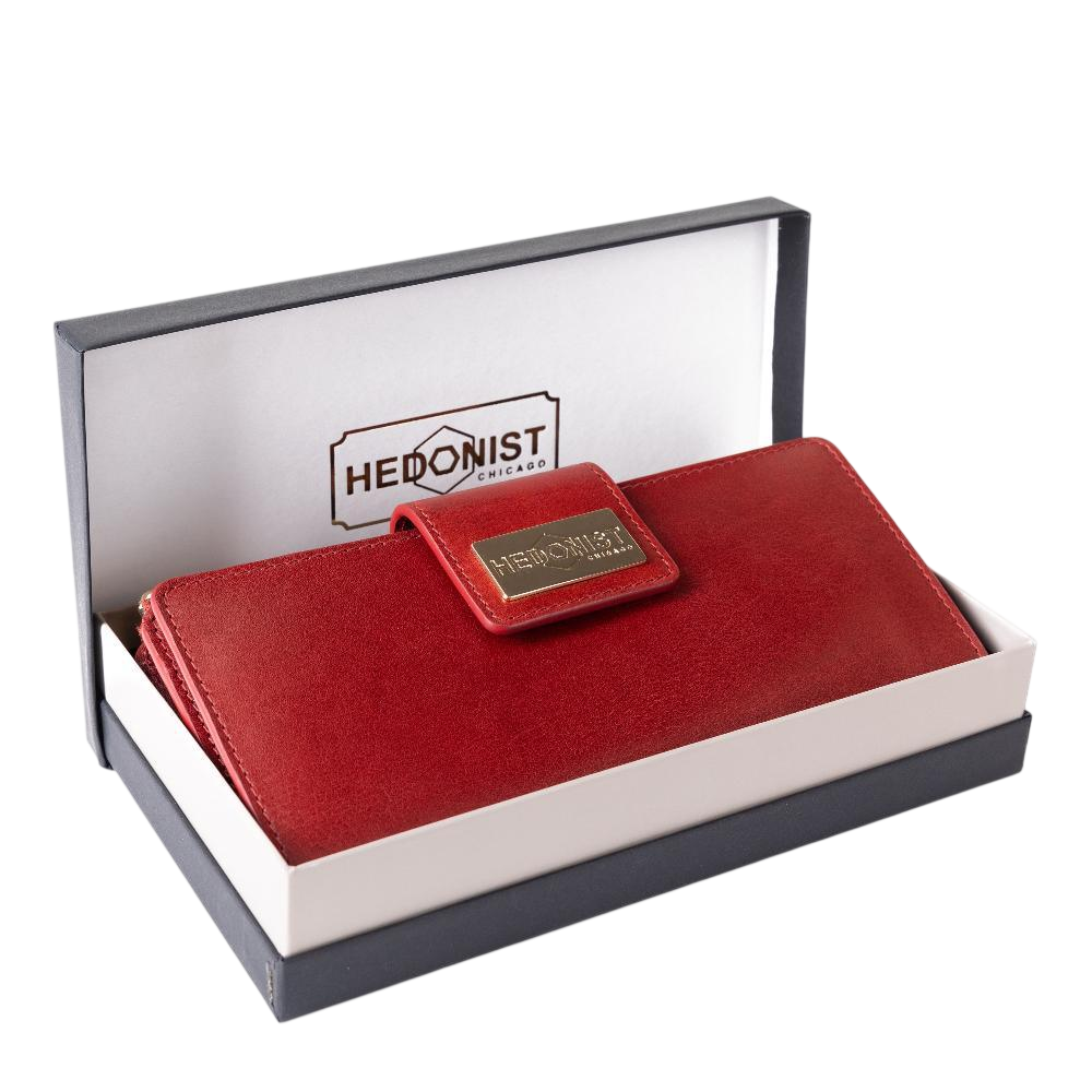 Long Red Leather Wallet for Women | Hedonist Chicago | gift box