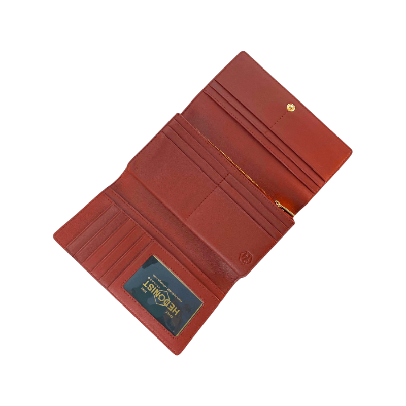 Red Leather Wallet for Women with Coin Pocket by Hedonist Chicago ID window