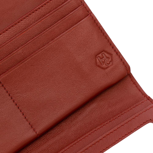 Red Leather Wallet for Women with Coin Pocket by Hedonist Chicago logo