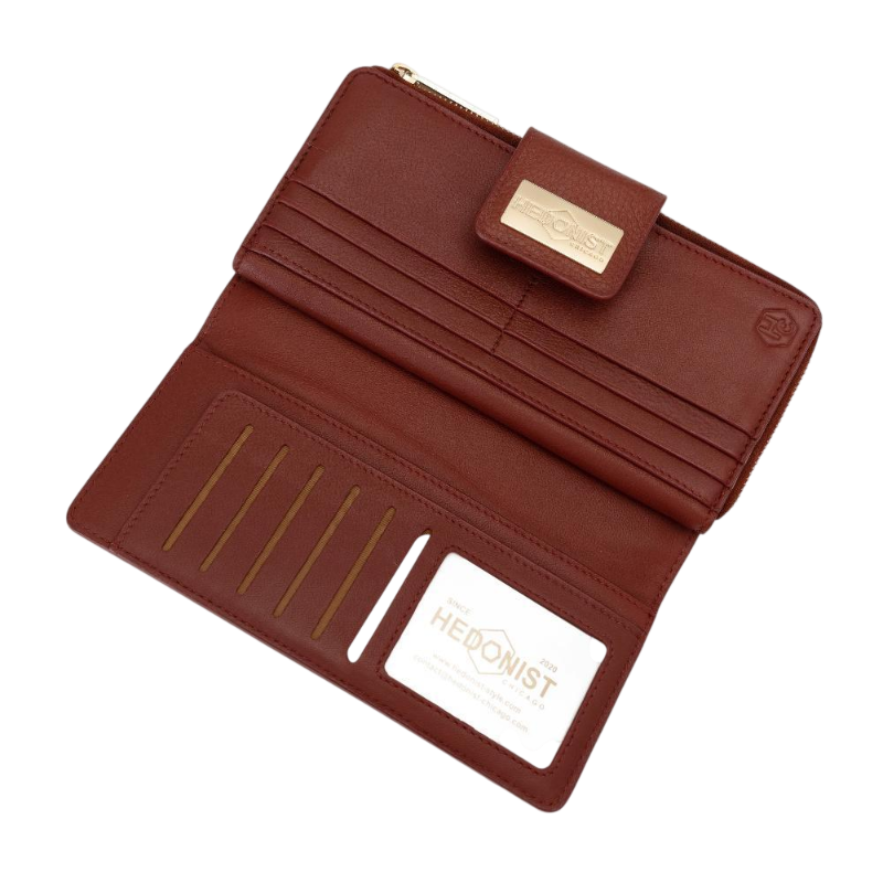 Large Red Zip Wallet for Women Pebbled Leather | Hedonist Chicago | ID and card slots