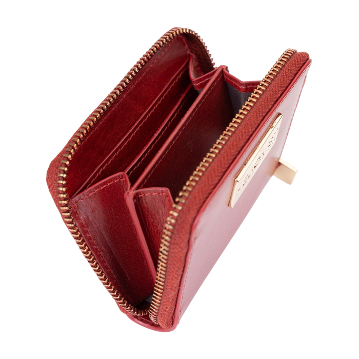 Small Red Zip-Around Leather Wallet for Women
