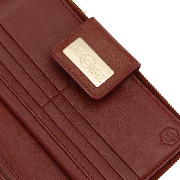 Large Red Zip Wallet for Women Pebbled Leather | Hedonist Chicago | snap