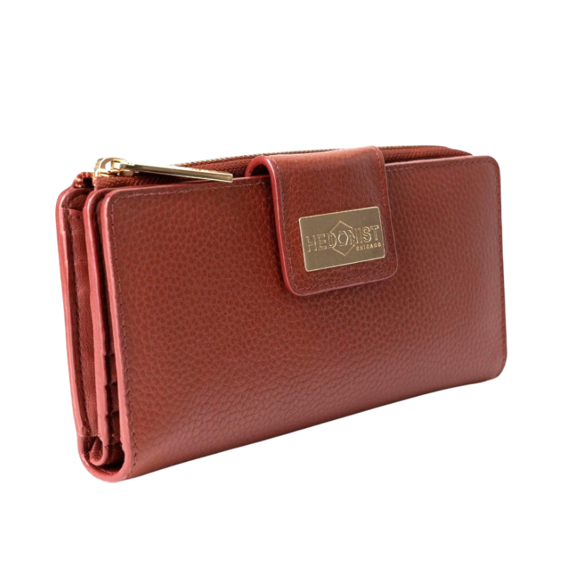 Large Red Zip Wallet for Women Pebbled Leather |Hedonist Chicago