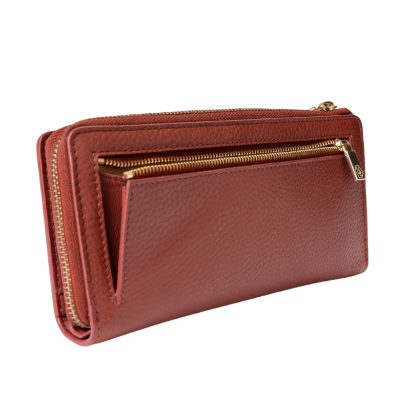 Large Red Zip Wallet for Women Pebbled Leather |Hedonist Chicago| coin zipper