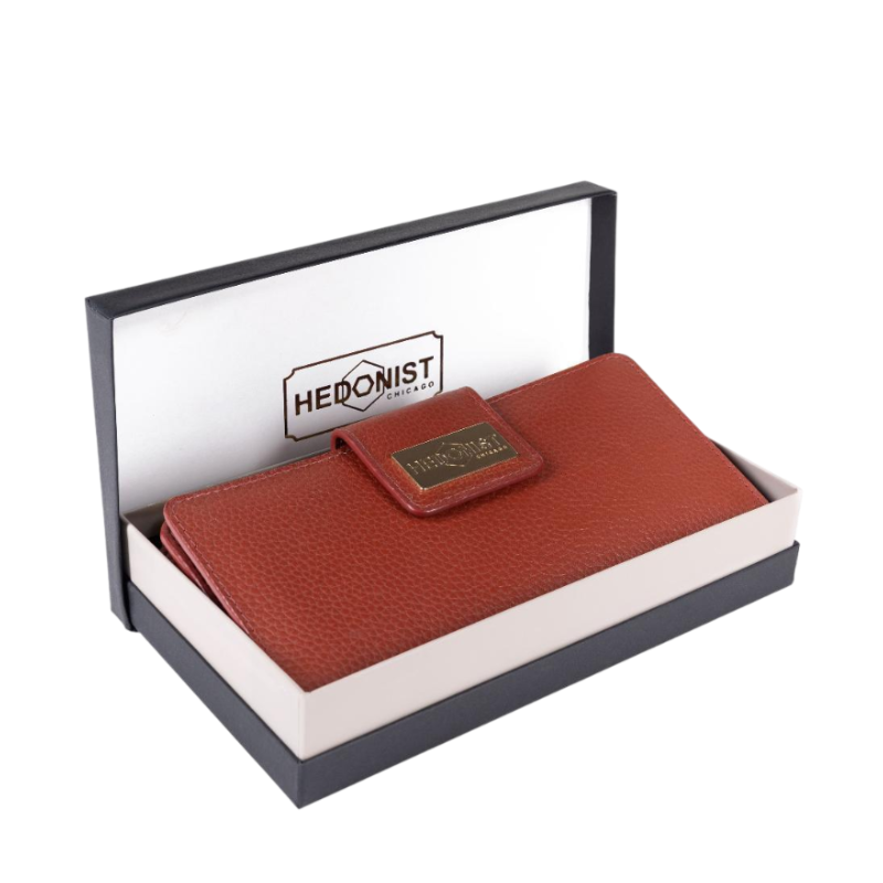 Large Red Zip Wallet for Women Pebbled Leather |Hedonist Chicago| gift box