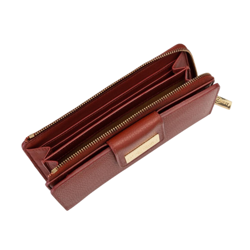 Large Red Zip Wallet for Women Pebbled Leather | Hedonist Chicago | zipper