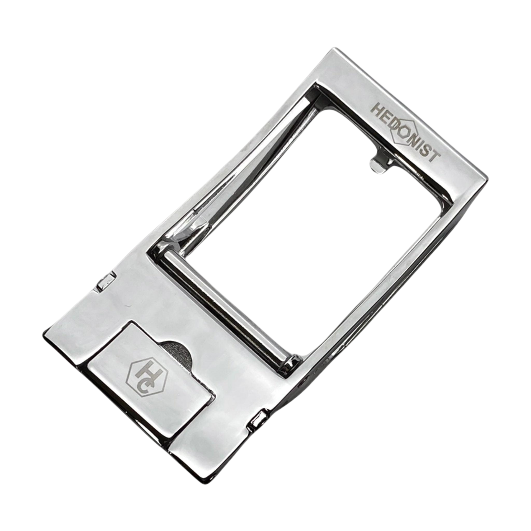 Steel ratchet buckle 1.38 inch back locking system closeup | Hedonist Chicago