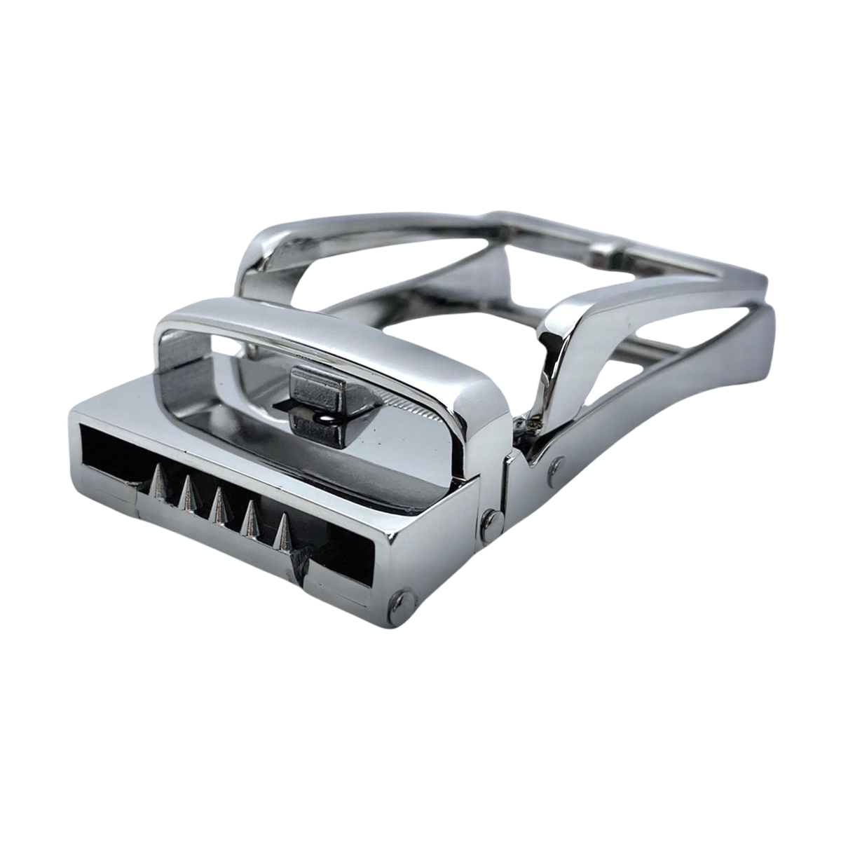 Steel ratchet buckle 1.38 inch side profile photo display | Hedonist Chicago