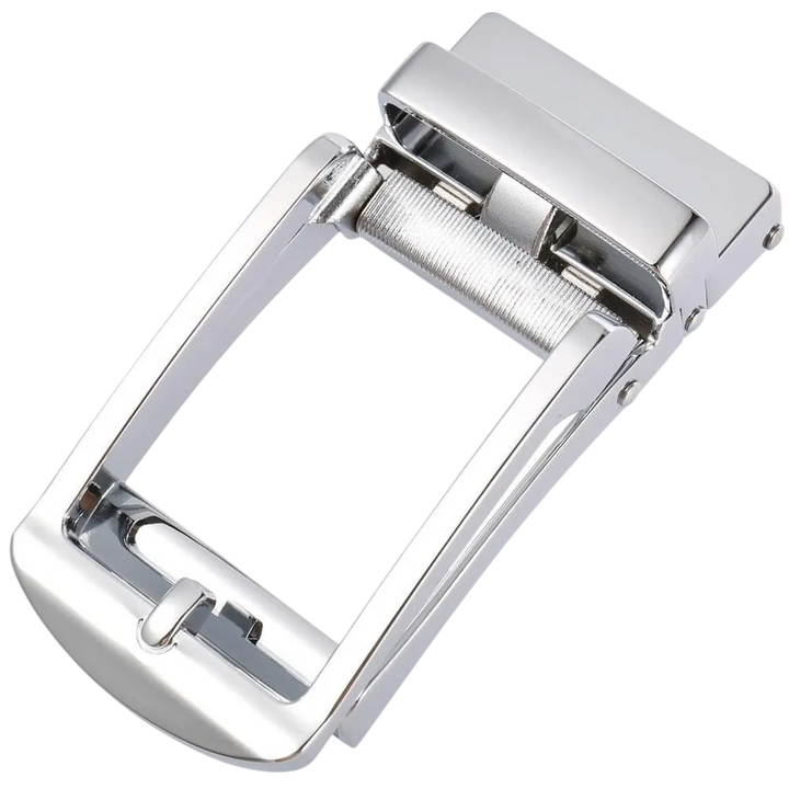 Steel ratchet belt buckle 1.38 inch polished front view | Hedonist Chicago