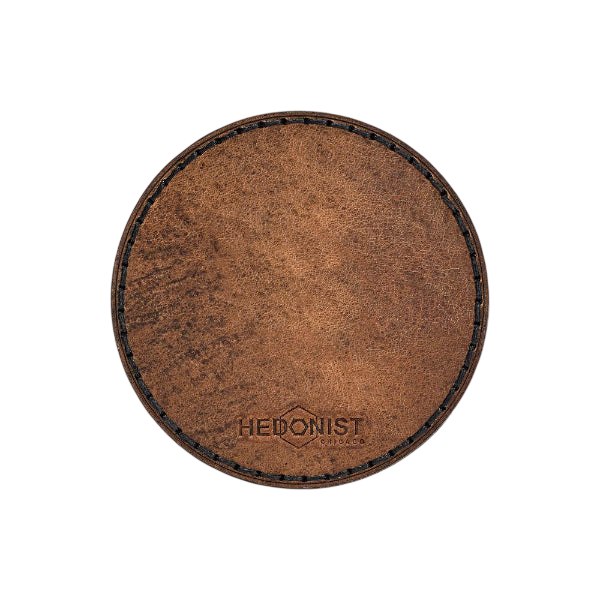 Hedonist Chicago leather coaster set in Tan Pull-up finish, clean edge, full grain leather, angled view