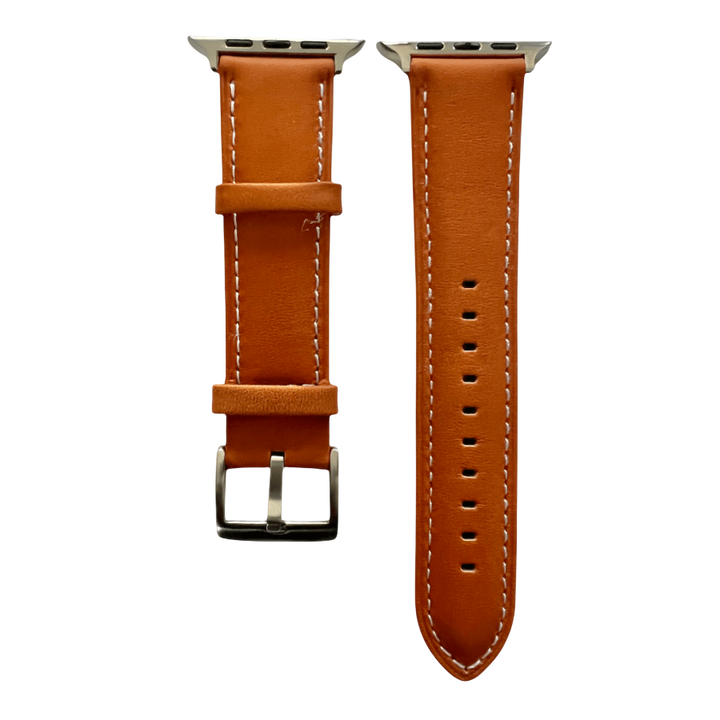 Tan padded leather Apple Watch band two-piece strap with buckle and holes | Hedonist Chicago