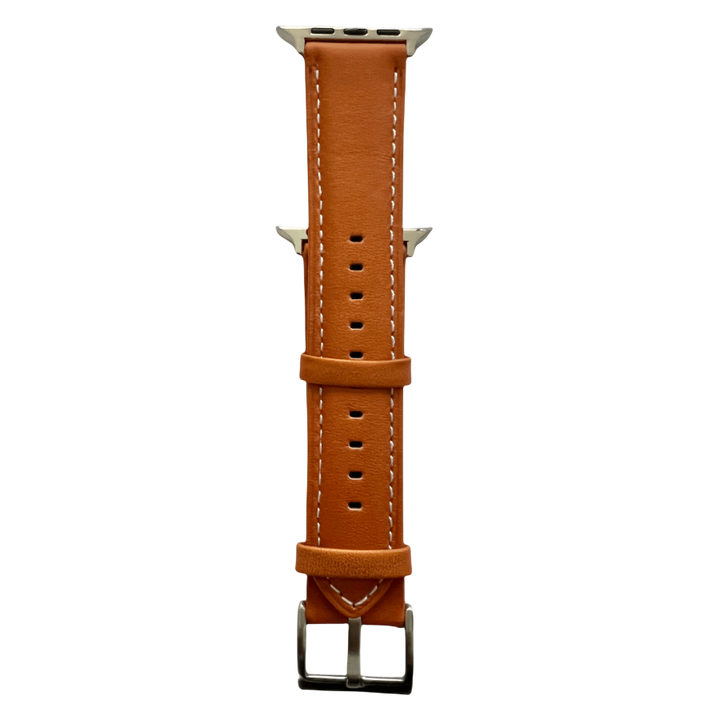 Tan padded leather Apple Watch strap showing connector and stitching | Hedonist Chicago