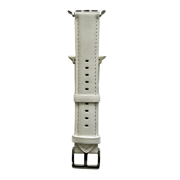 White padded leather Apple Watch strap showing connector and stitching | Hedonist Chicago