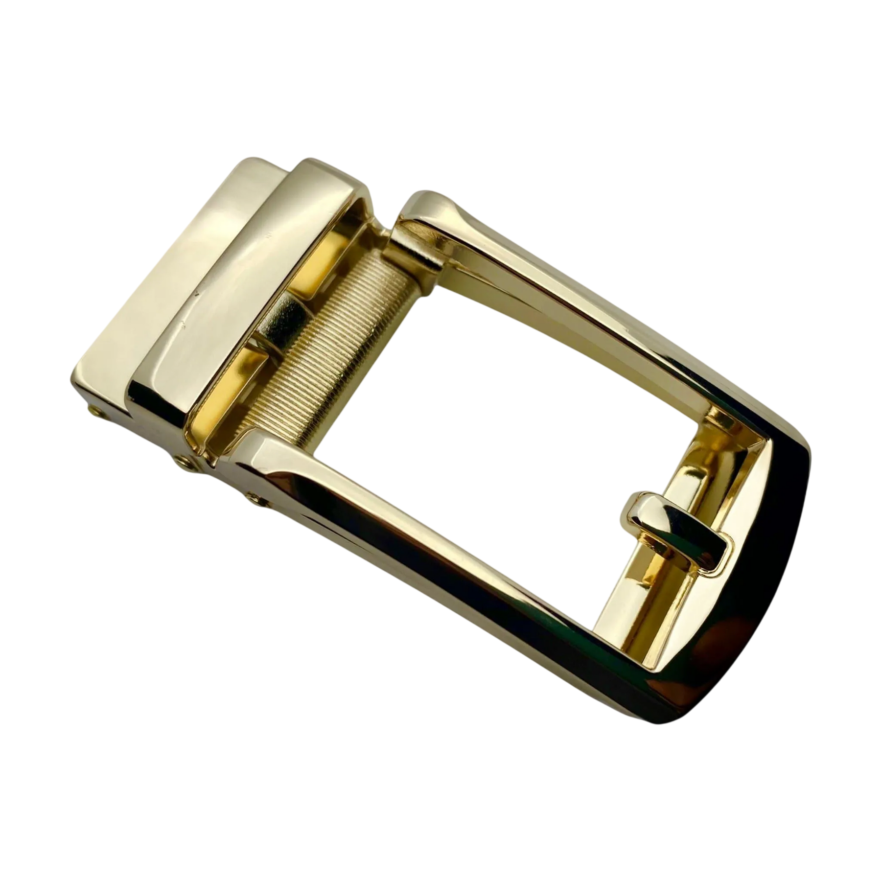 Yellow gold ratchet belt buckle 1.15 inch polished front view | Hedonist Chicago