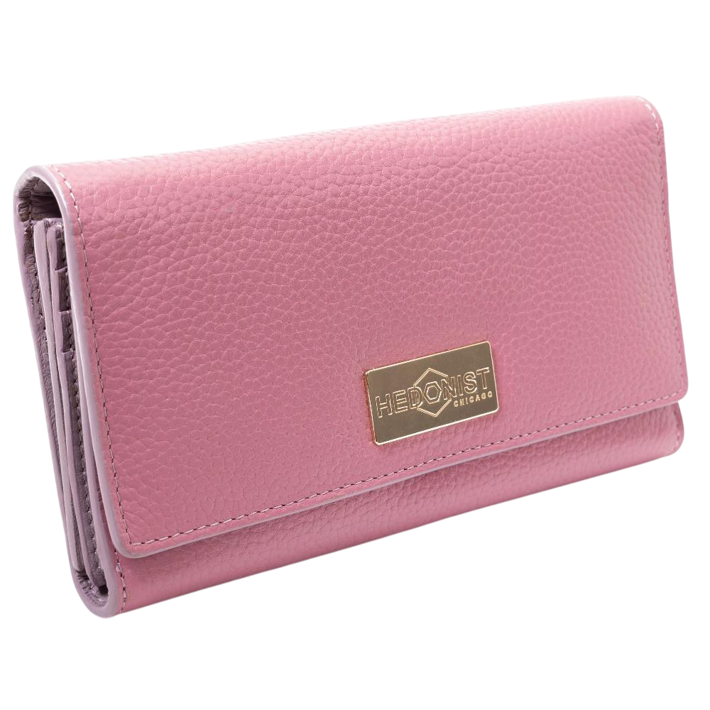Pink Wallet for Women in Two-Tone Pebbled Leather front view