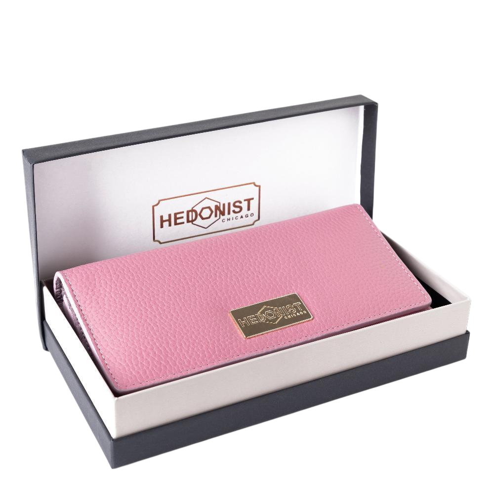 Pink Wallet for Women in Two-Tone Pebbled Leather in Box