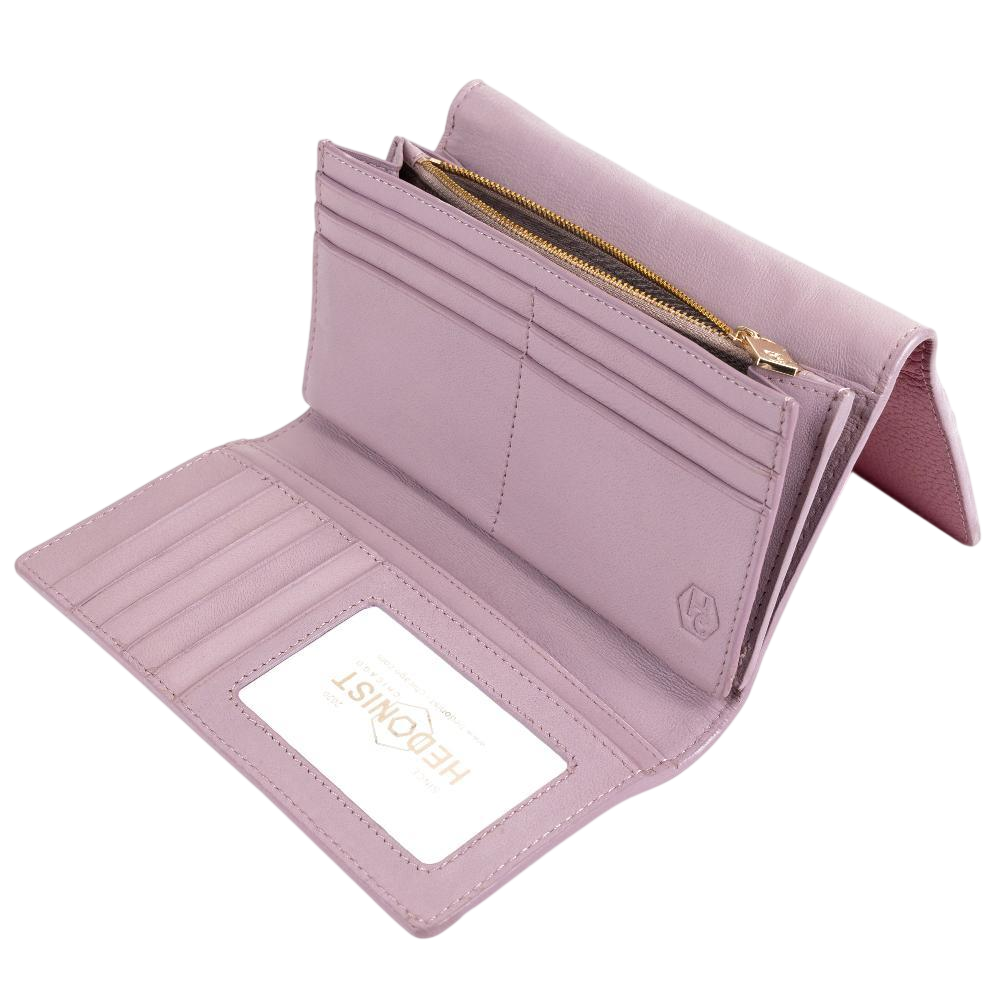 Pink Wallet for Women in Two-Tone Pebbled Leather Coin Pocket