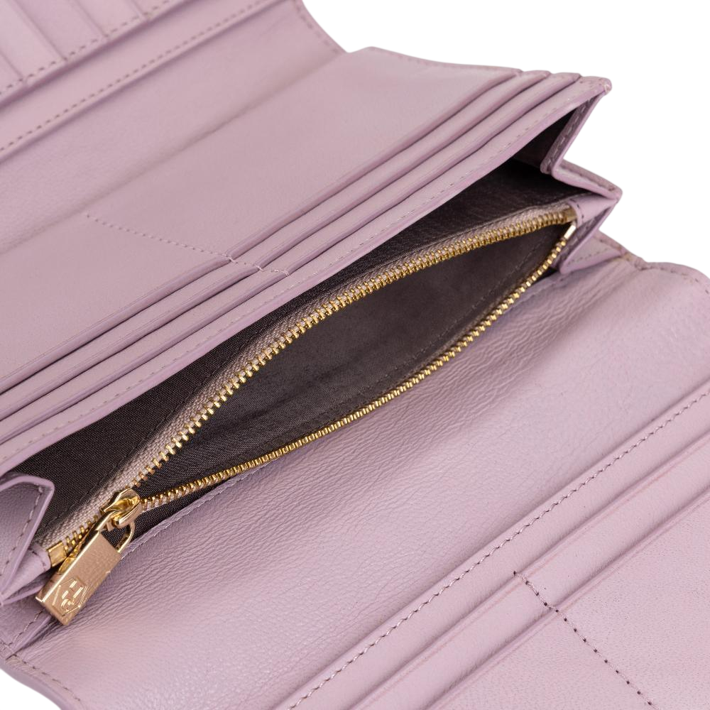 Pink Wallet for Women in Two-Tone Pebbled Leather Zipper