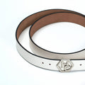 Buckle close-up on women's seamless edge leather belt - white - Hedonist Chicago