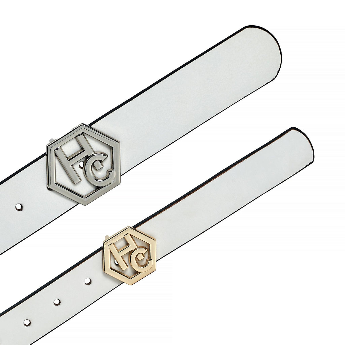 Edge stitching detail on women's seamless edge leather belt - white - Hedonist Chicago