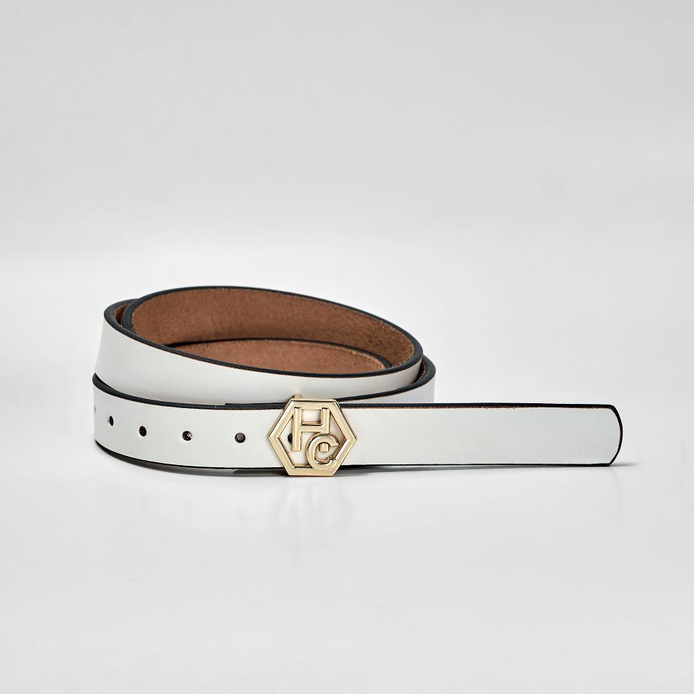 Side view on women's seamless edge leather belt - white - Hedonist Chicago - close-up view