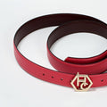 Edge stitching detail on women's reversible design leather belt - pink - Hedonist Chicago