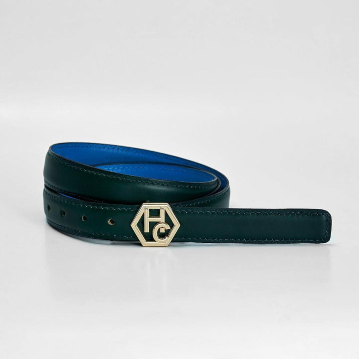 Women Reversible Green Leather Belt 1" | Hedonist Chicago