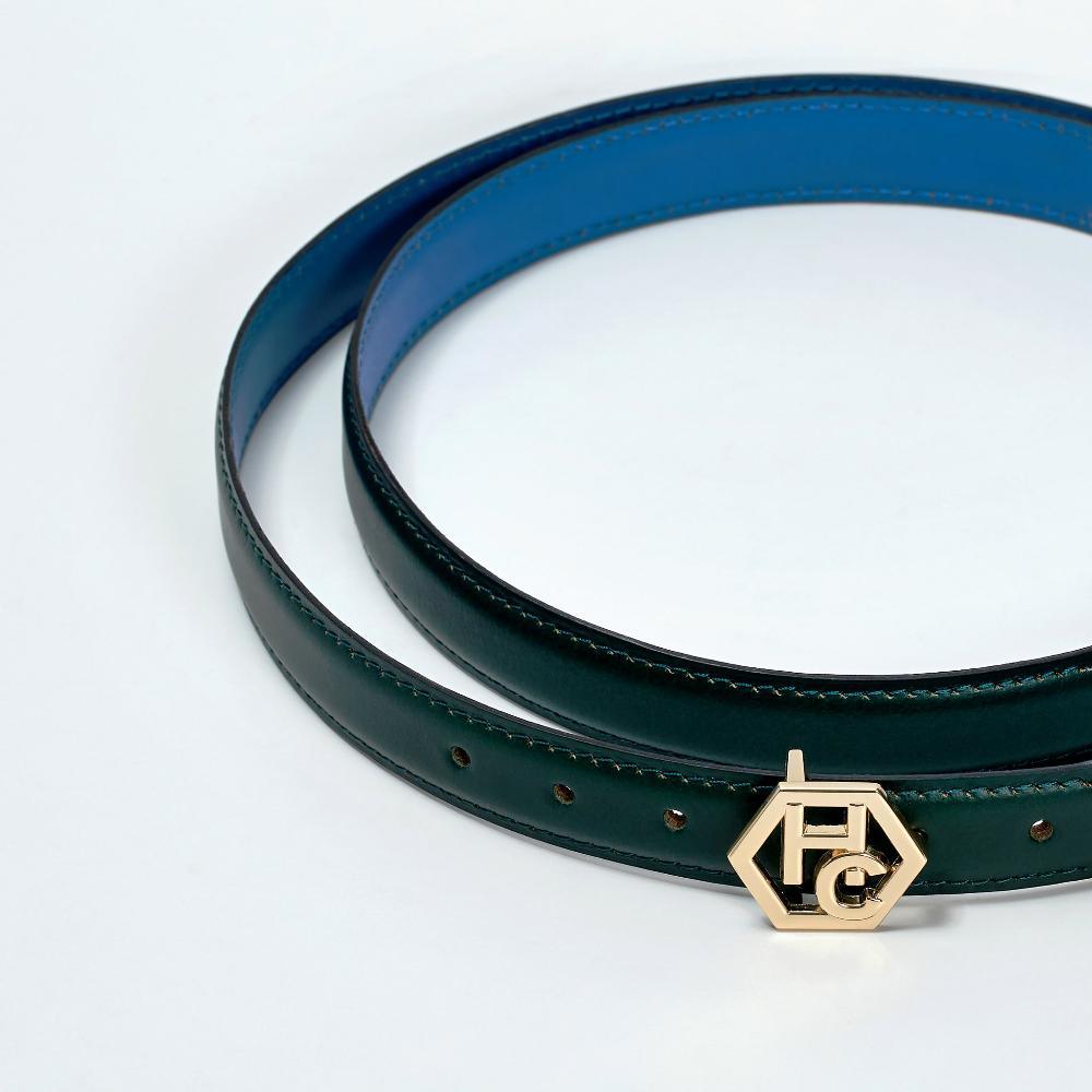 Women Reversible Green Leather Belt 1" 1 | Hedonist Chicago