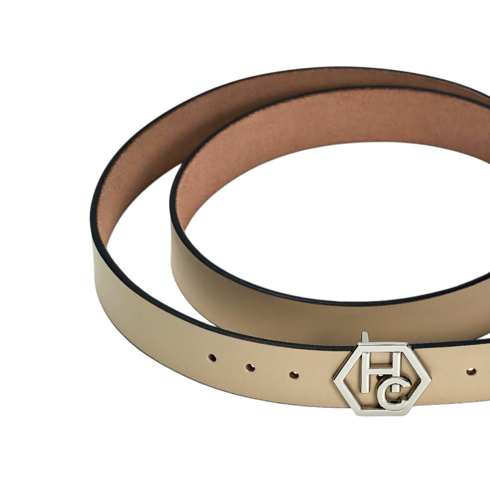 Buckle close-up on women's seamless edge leather belt - ivory - Hedonist Chicago - close-up view (1.3")