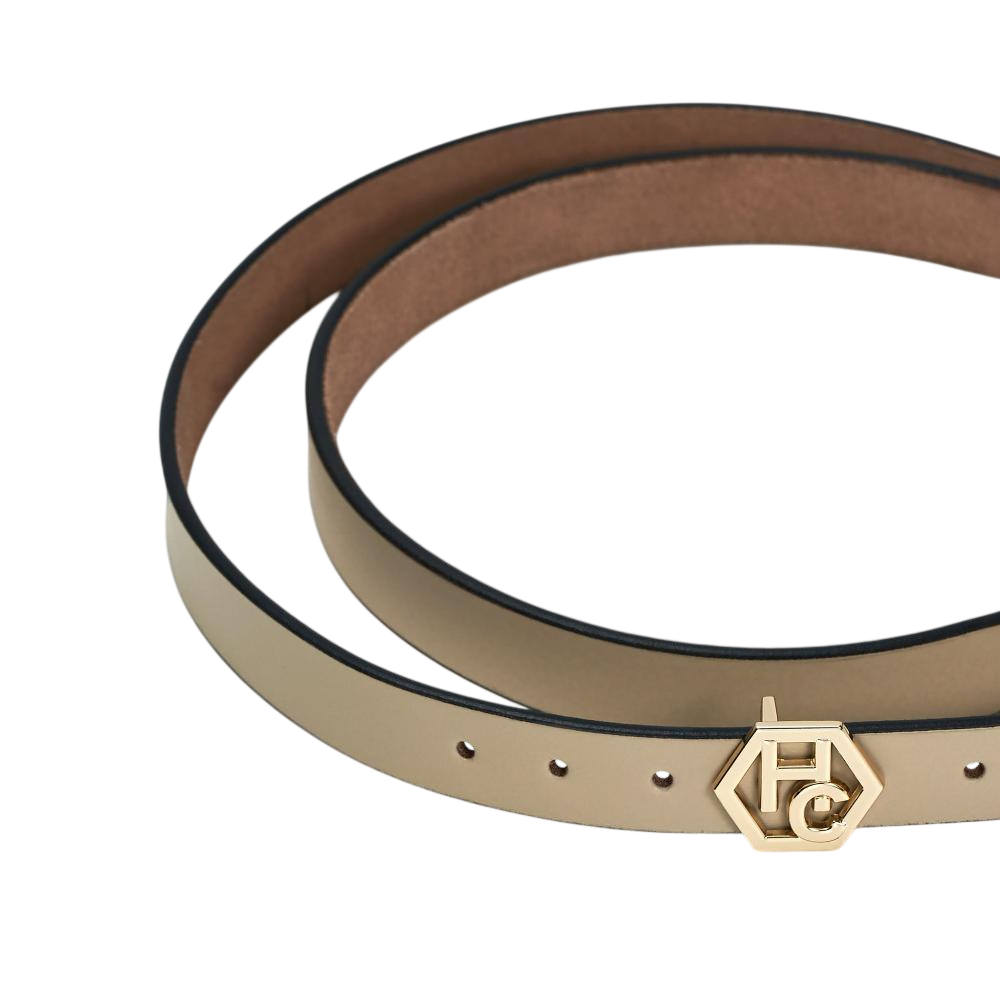 Buckle close-up on women's seamless edge leather belt - ivory - Hedonist Chicago - close-up view (1")