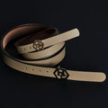 Side view on women's seamless edge leather belt - ivory - Hedonist Chicago - close-up view (1")