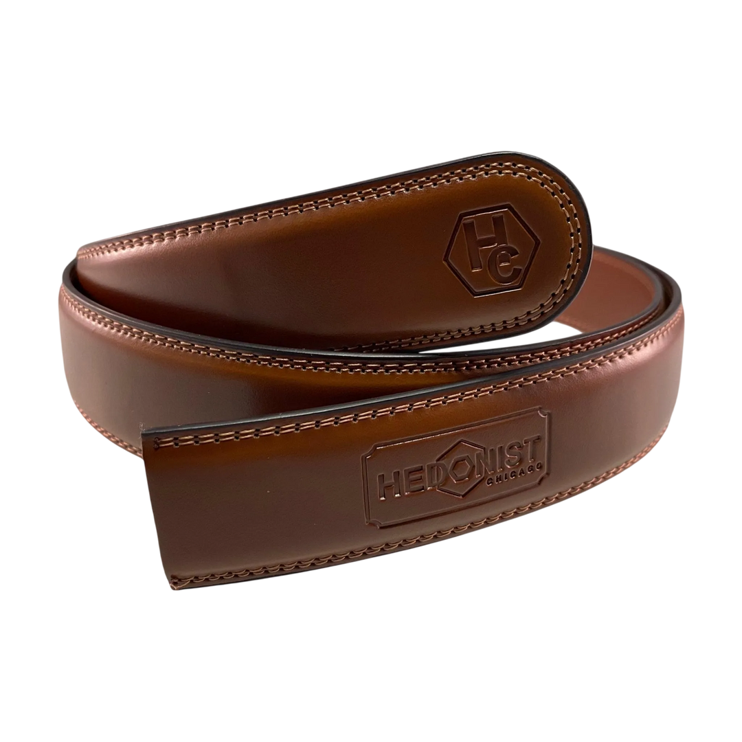 Light brown leather belt strap, 1.15 inch, classic front view