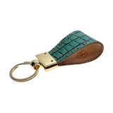 Light green leather key chain, full grain leather, front view