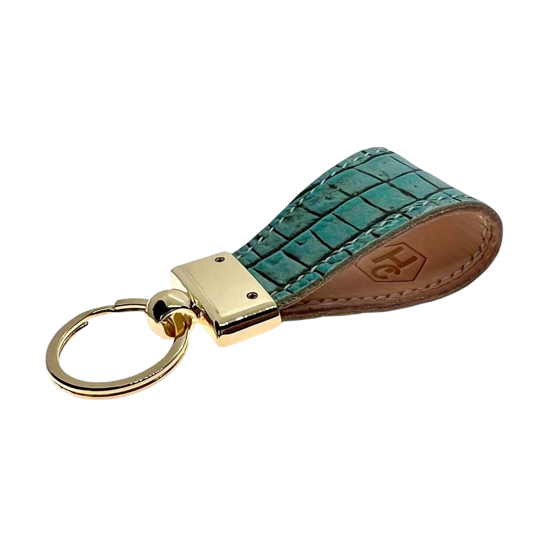 Light green leather key chain, full grain leather, front view