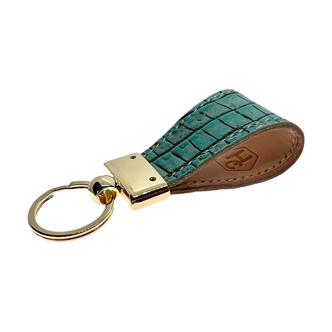 Light green leather key chain, full grain leather, front view