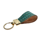 Light green leather key chain, full grain leather, front view