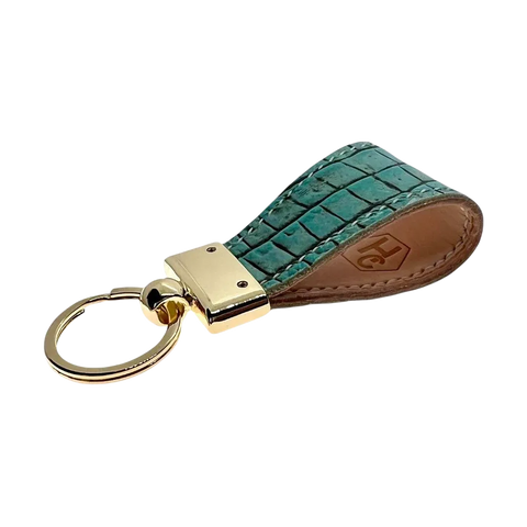 Light green leather key chain, full grain leather, front view